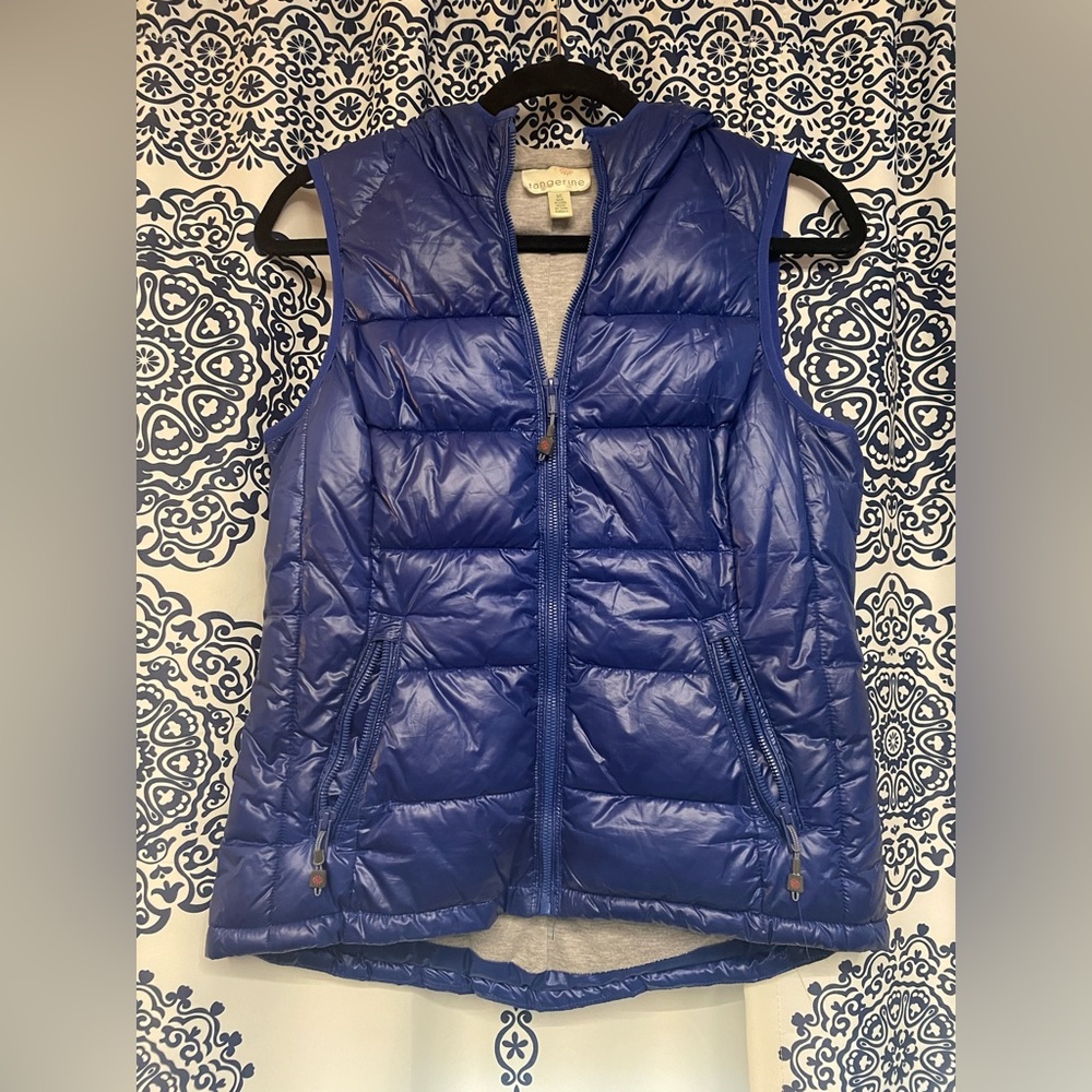 Tangerine Royal Blue Hooded Puffer Vest Sz S